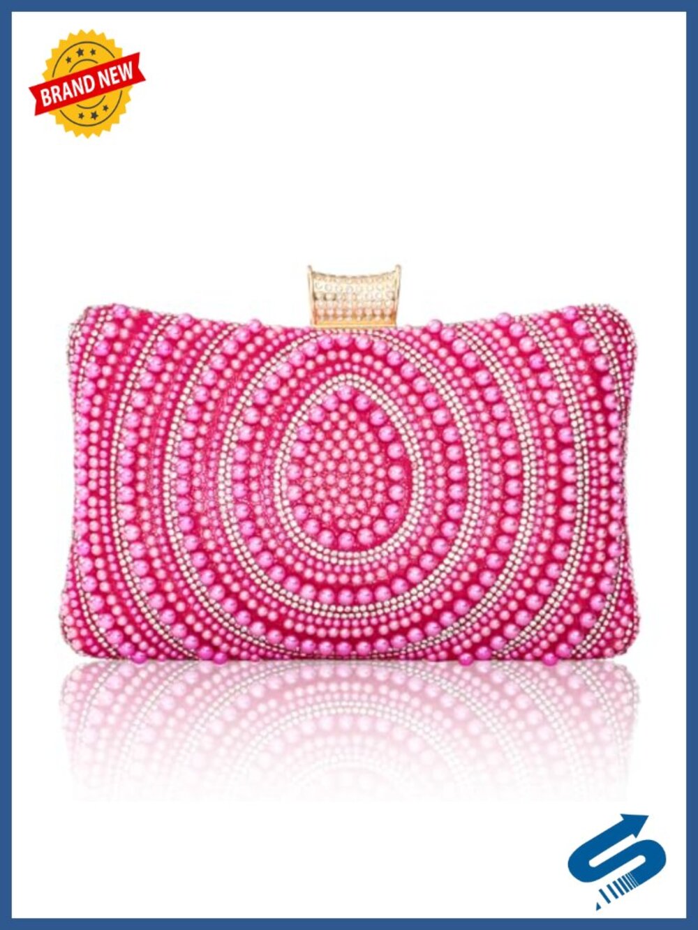 Pearl Beaded Clutch Evening Bag with Detachable Chain for Wedding Party